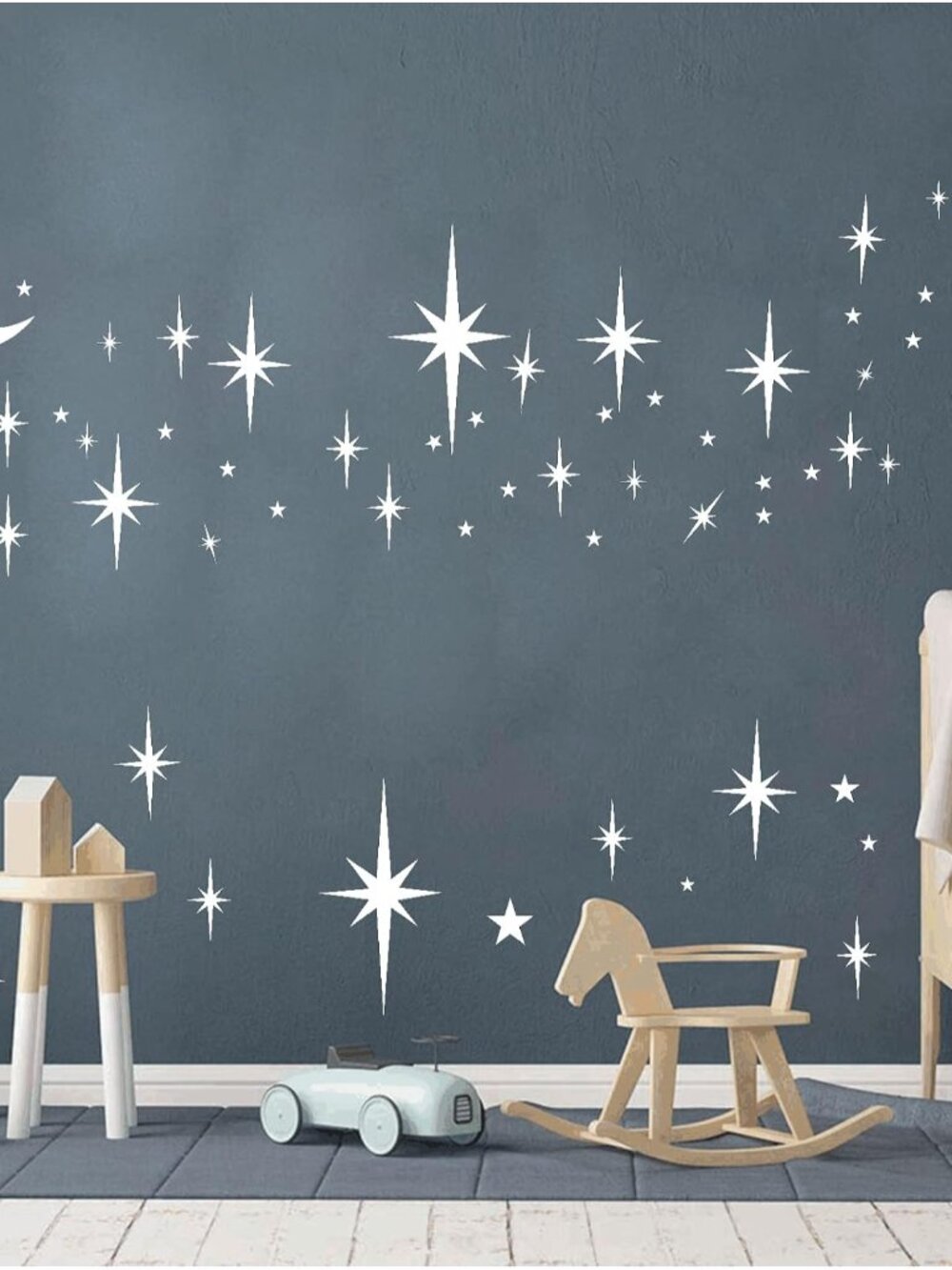 Retro Starburst Wall Decals Stars Wall Sticker Star Moon Vinyl Decal White